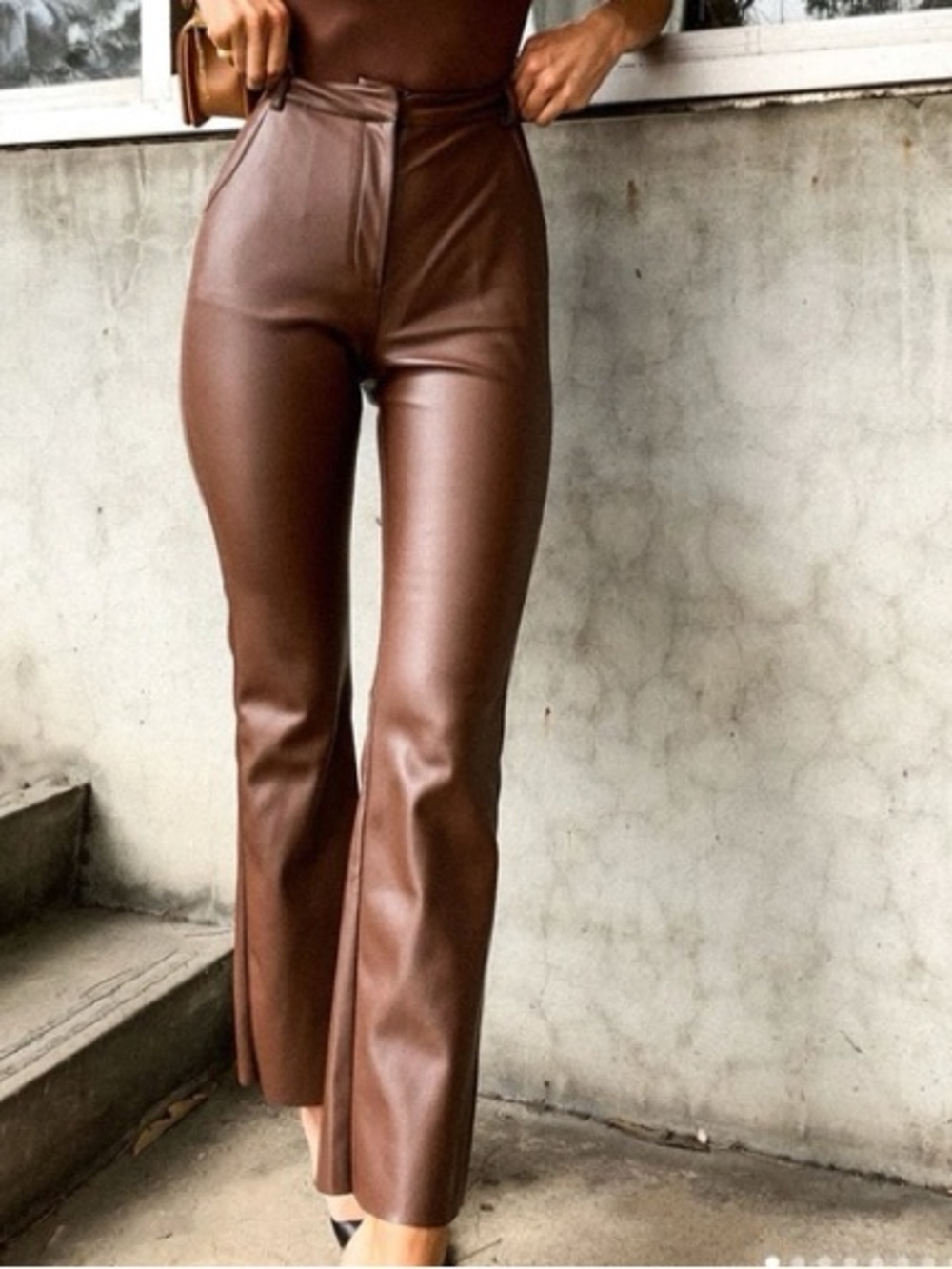 Meshki Tyra Straight Leg Faux Leather Pants - Brown